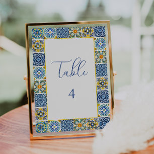 Blue Mediterranean Tile and citrus table number