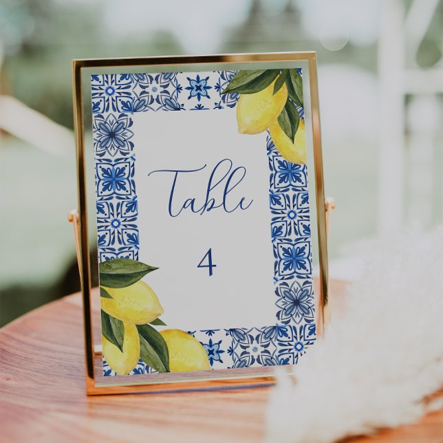 Blue Mediterranean Tile and citrus table number  (Creator Uploaded)