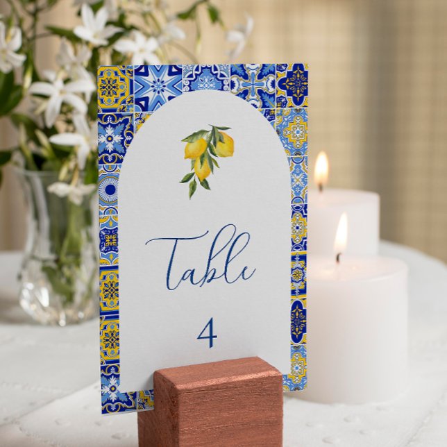 Blue Mediterranean Tile and citrus table number  (Creator Uploaded)