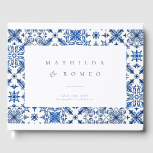 Blue Mediterranean Tile and Citrus wedding  Guest Book