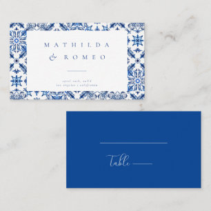 Blue Mediterranean Tile and Citrus Wedding Place Card