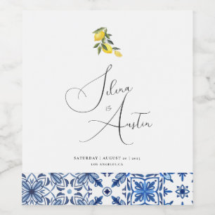 Blue Mediterranean Tile and Citrus Wine Label