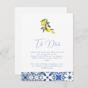 Blue mediterranean tile & citrus Wedding details  Enclosure Card