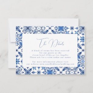 Blue mediterranean tile & citrus Wedding details RSVP Card