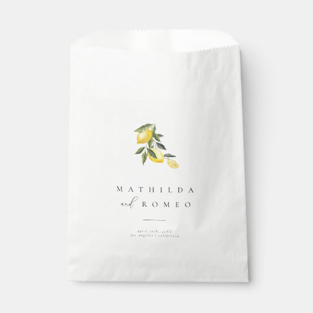 Blue Mediterranean Tile & Citrus Wedding Favour Ba Bag (Front)