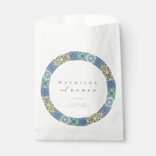 Blue Mediterranean Tile & Citrus Wedding Favour Ba Bag