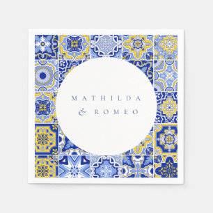 Blue Mediterranean Tile & Citrus Wedding napkins