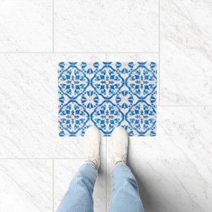 Blue Mediterranean Tile Pattern – Elegant Azulejo  Doormat