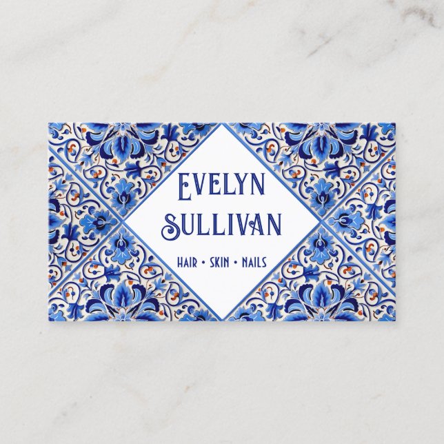 Blue mediterranean tiles business card (Front)