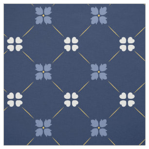 Blue Mediterranean Tiles   Floral Pattern Fabric
