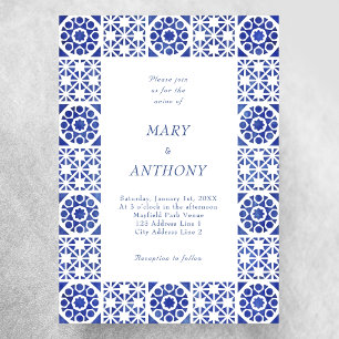 Blue Mediterranean Wedding Invitation