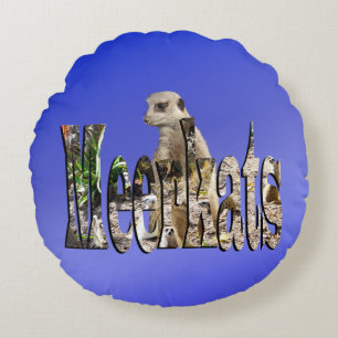 Blue Meerkats, Round Throw Cushion.  Pillow