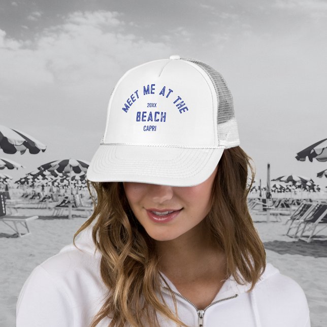 Blue Meet Me At The Beach Personalized  Trucker Hat (Creator Uploaded)