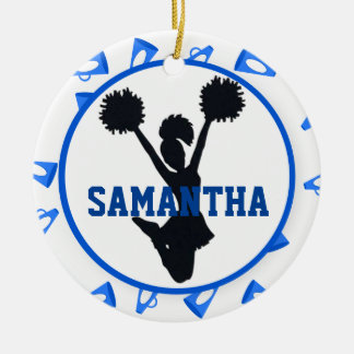 Blue Megaphones and Cheerleader Personalized Ceramic Ornament