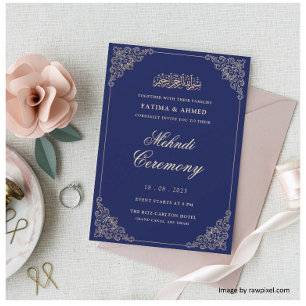 Blue Mehndi Henna Muslim Wedding Invitation