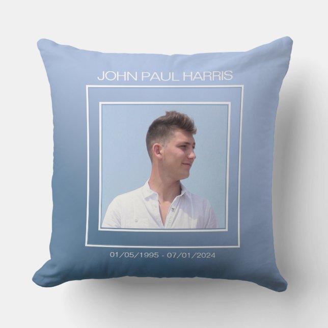 Blue Memorial Photo Throw Pillow (Front)