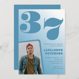 Blue Men Photo dégradé 37e anniversaire invitation