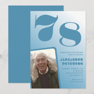 Blue Men Photo dégradé 78e anniversaire invitation