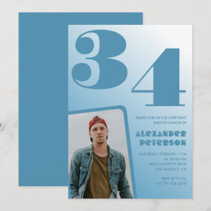 Blue Men Photo gradient 34th birthday invitations 