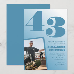 Blue Men Photo gradient 43rd birthday invitations 