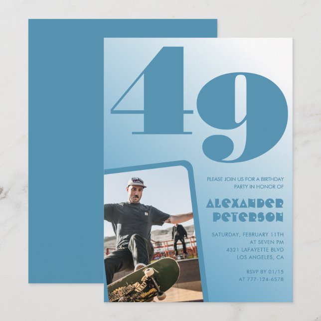Blue Men Photo gradient 49th birthday invitations  (Front/Back)