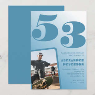 Blue Men Photo gradient 53rd birthday invitations