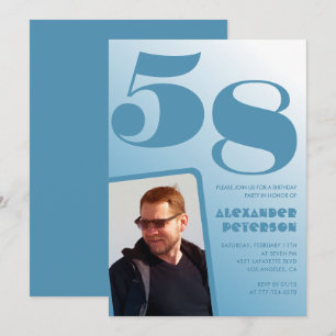 Blue Men Photo gradient 58th birthday invitations 