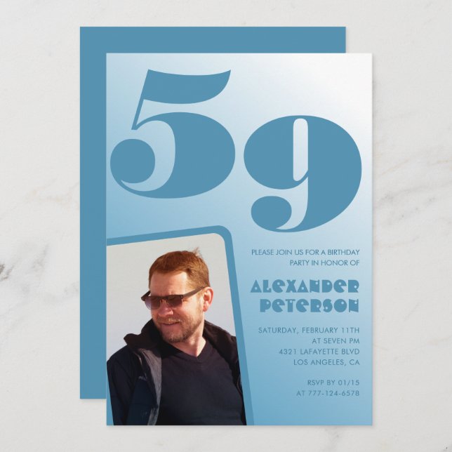 Blue Men Photo gradient 59th birthday invitations  (Front/Back)