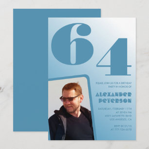 Blue Men Photo gradient 64th birthday invitations 