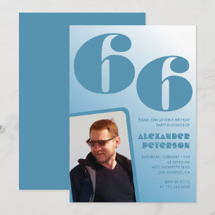 Blue Men Photo gradient 66th birthday invitations 