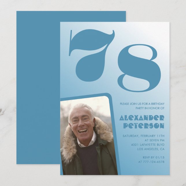 Blue Men Photo gradient 78th birthday invitations  (Front/Back)