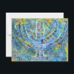 Blue Menorah Greeting Card (Blank Inside)<br><div class="desc">The original artwork for this menorah is a mixed-media painting created with acrylic paint,  modelling paste,  and paper by contemporary Jewish artist Meredith Gould.</div>