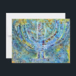 Blue Menorah Greeting Card (Blank Inside)<br><div class="desc">The original artwork for this menorah is a mixed-media painting created with acrylic paint, modelling paste, and paper by contemporary Jewish artist Meredith Gould.</div>
