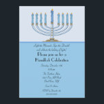 Blue Menorah Hanukkah Celebration Invitation<br><div class="desc">Start your Holiday party off right with our beautiful blue Menorah Hanukkah Celebration Party Invitation. Make sure all your friends and family members are there to celebrate with you this holiday season! Hanukkah is a favourite time of year for most, be sure to be surrounded by loved ones while making...</div>