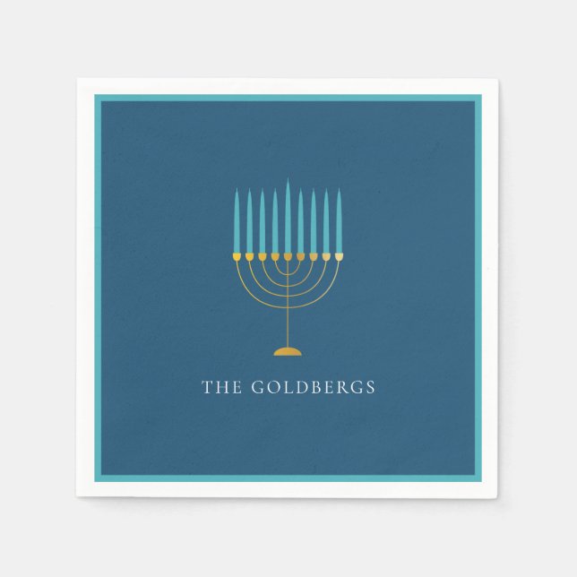 Blue Menorah Hanukkah Celebration Personalized  Napkin (Front)