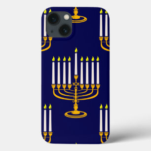 blue menorah hanukkah jewish print iPhone 13 case