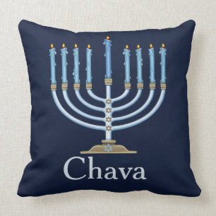Blue Menorah Personalized Decorative Throw Pillow