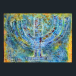 Blue Menorah Poster<br><div class="desc">The original artwork for this menorah is a mixed-media painting created with acrylic paint,  modelling paste,  and paper by contemporary Jewish artist Meredith Gould.</div>