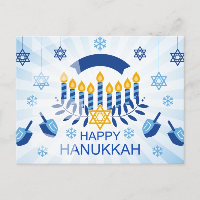 Blue Menorah with Gold Star of David Postcard (Front)