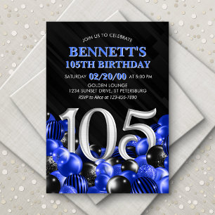 Blue Mens 105th Birthday Invitation