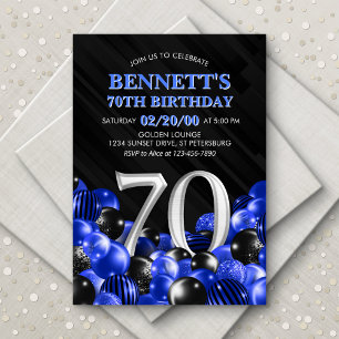 Blue Mens 70th Birthday Invitation
