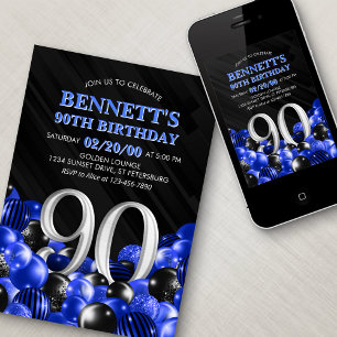 Blue Mens 90th Birthday Invitation