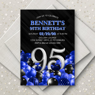Blue Mens 95th Birthday Invitation