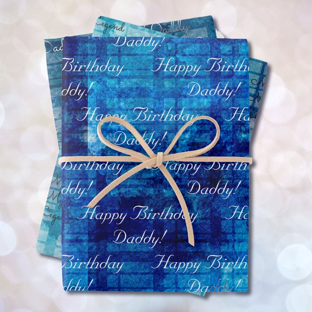 Blue Men's Birthday DIY Text set of 3 Wrapping Paper Sheet (Creator Uploaded)
