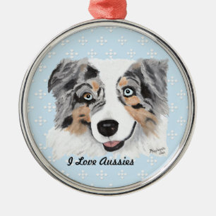 Blue Merle Aussie Blue w/white Diamonds Metal Ornament