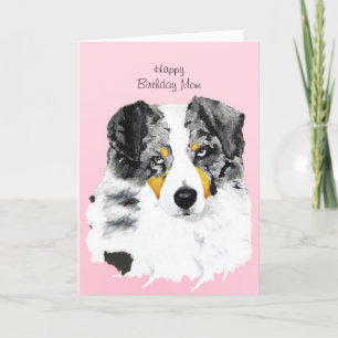 Blue Merle Aussie Joyeux Anniversaire Carte maman 
