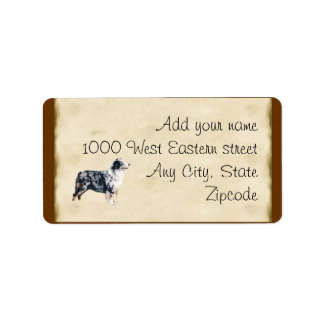 Blue Merle Aussie on Parchment Label