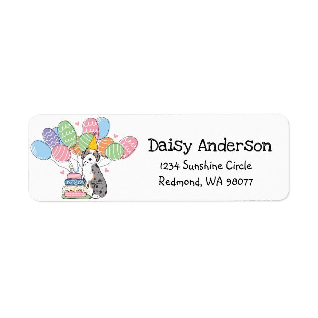 Blue Merle Aussiedoodle Birthday Return Address (Front)