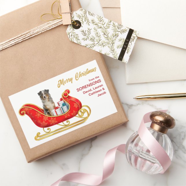 Blue Merle Australian Shepherd Christmas Sleigh Sticker (Gifting)