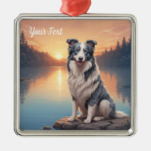 Blue Merle Border Collie by Lake Metal Ornament